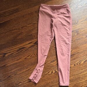 Mono B Rose-Grey Criss-Cross Cut Out Full Length Leggings. Small.